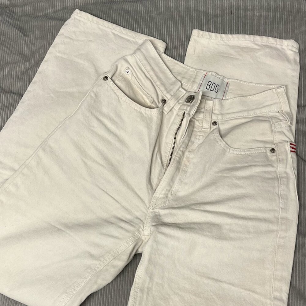 Cream Wide Leg Jeans, BDG, Size 24